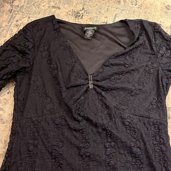 b.i.y.a.y.c.d.a. Black Ruched 3/4 Sleeve Lace and Sequined Blouse - Picture 9 of 13